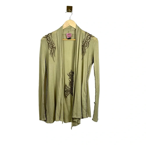 VINTAGE Tail Bait Wool Blend Embroidered Studded Open Cardigan in Tan Size S - Picture 1 of 12